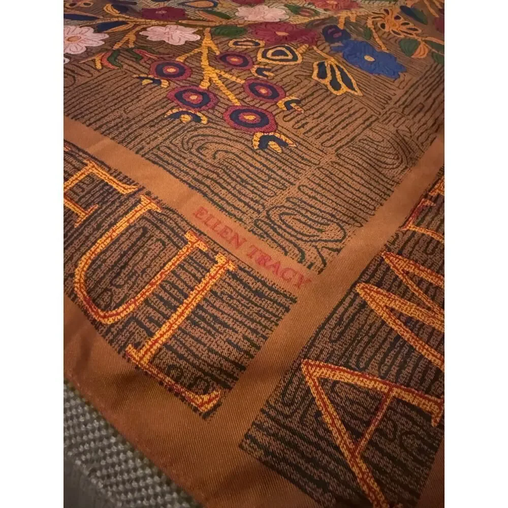 VTG Ellen Tracy “America the Beautiful” Silk Scarf